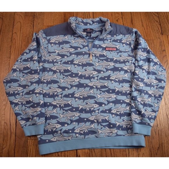 Vineyard Vines Other - Vineyard Vines 1/4 Zip Pullover Sweater Fish All Over Print Men's Size Large